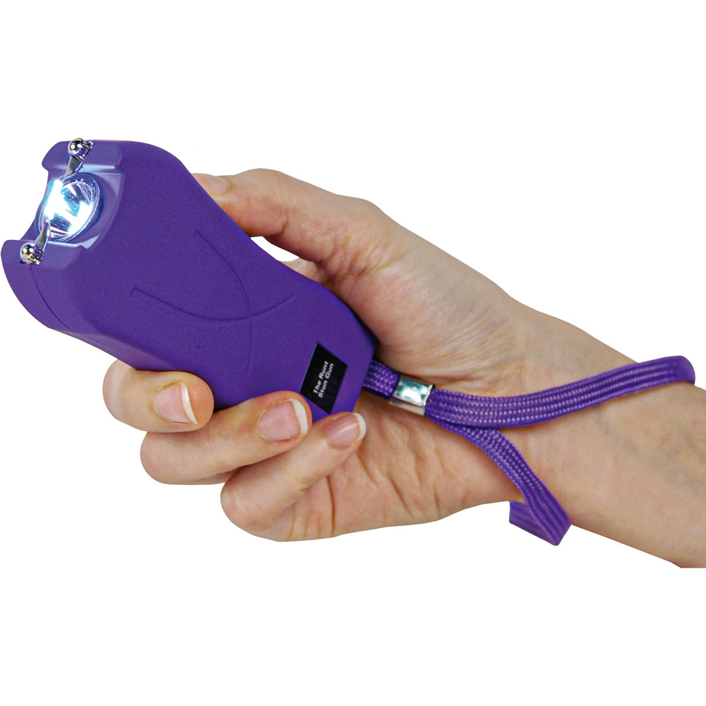 Rechargeable Runt 80,000,000 volt stun gun with flashlight and wrist strap disable pin Purple view 7